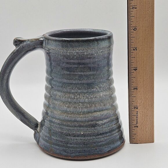 Art Pottery Blue Ceramic Mug Coffee Grog Large Cup Handmade Stoneware Signed - Picture 9 of 14
